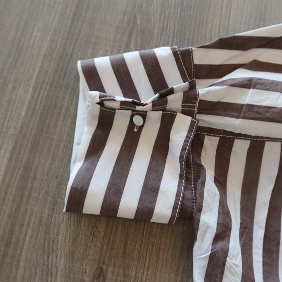 BANANA REPUBLIC striped shirt top brown white stripe XS button summer office - Picture 4 of 9